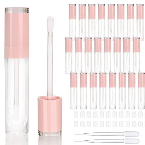 COSIDEA 26 pcs Refillable Empty 8ml Lip Gloss Tubes with clear WandRound Pink Lipgloss ContainersDIY cosmetic packing Container Bulk Wholesale
